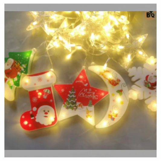 Guirnalda Cortina LED 5 Figuras Navideñas 3M - 126 Luces Blanco Cálido | Efecto Mágico