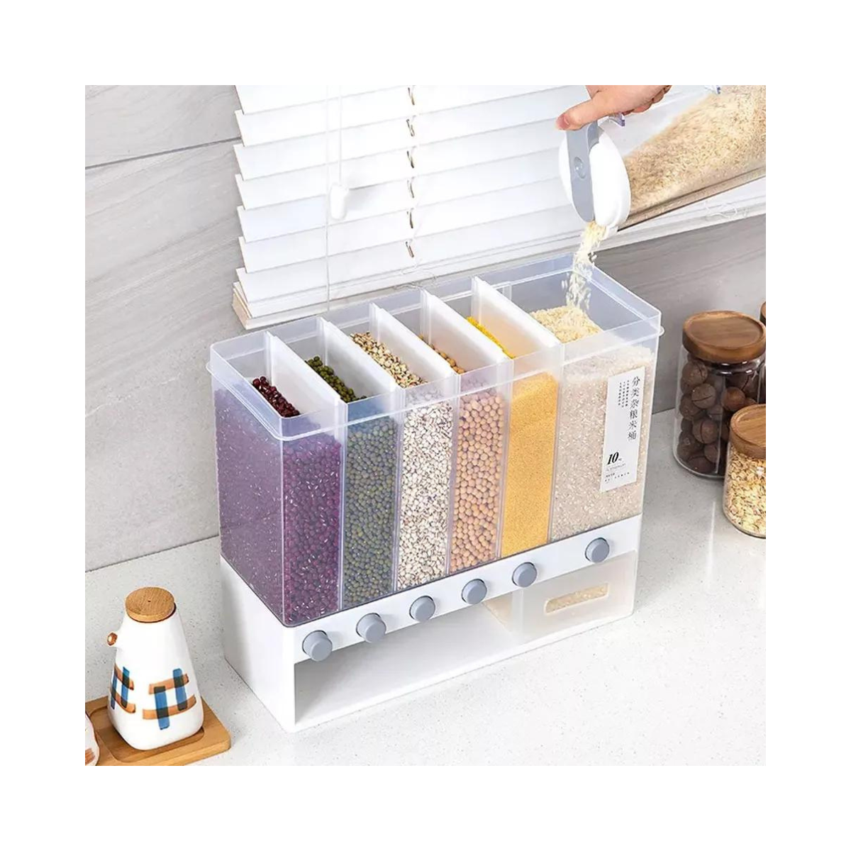 Dispensador de Granos 6 Compartimentos - Organizador de Cocina