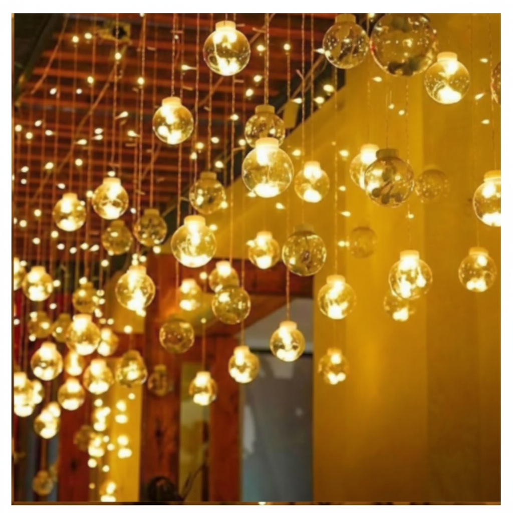 Cascada Navideña con esferas de luz