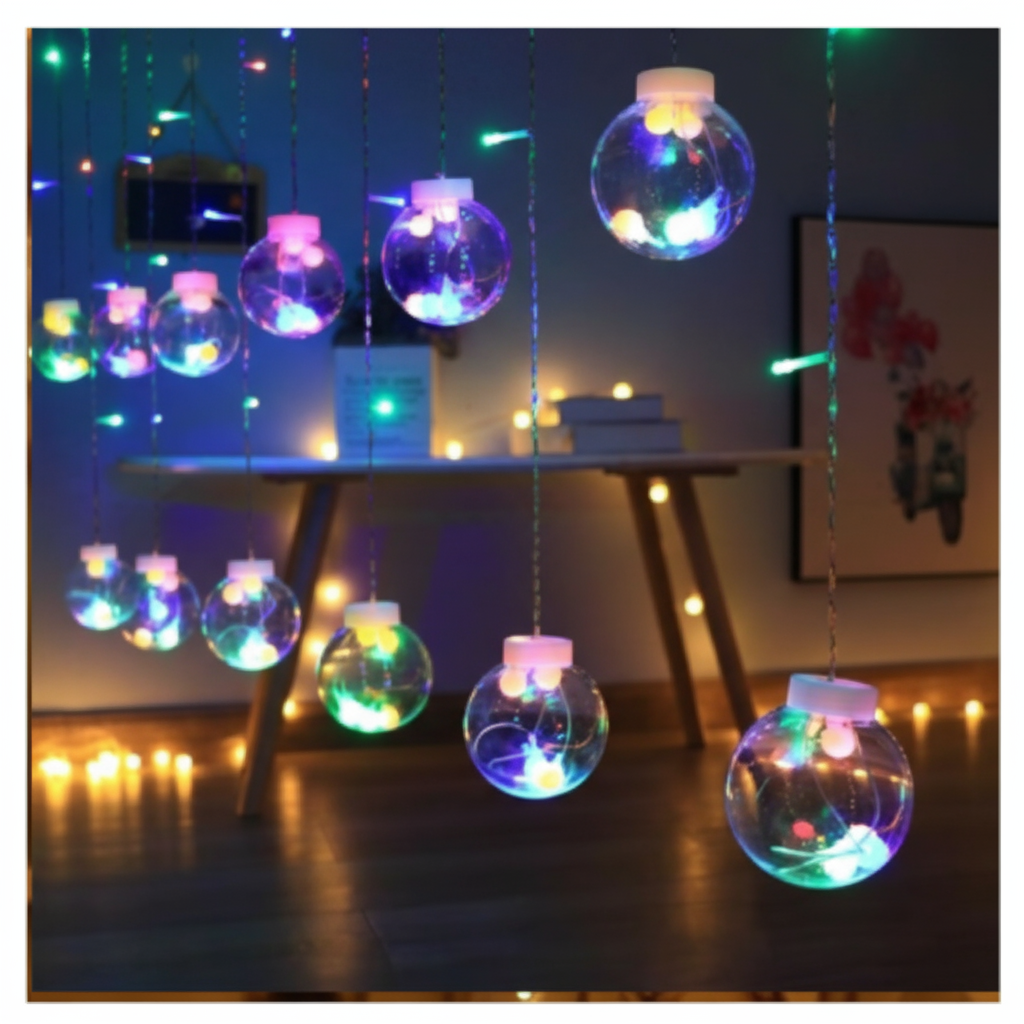 Cascada Navideña con esferas de luz