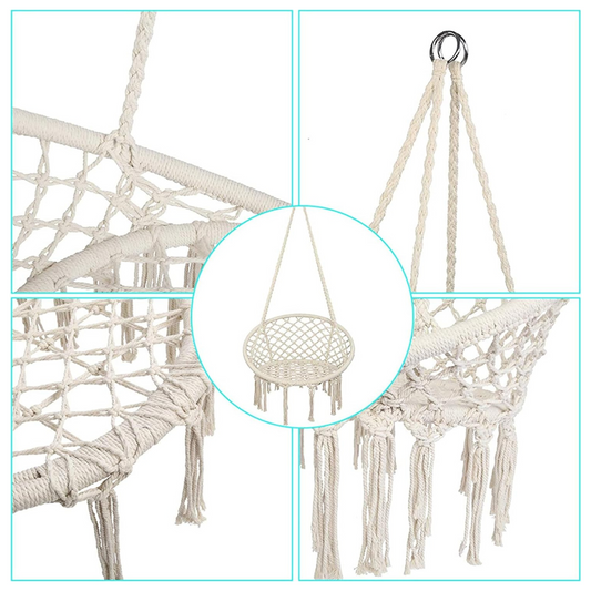Silla Hamaca Colgante Macramé - Silla Relax Bohemia para Interior y Exterior