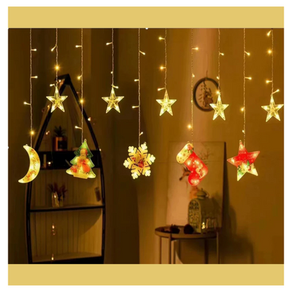 Guirnalda Cortina LED 5 Figuras Navideñas 3M - 126 Luces Blanco Cálido | Efecto Mágico