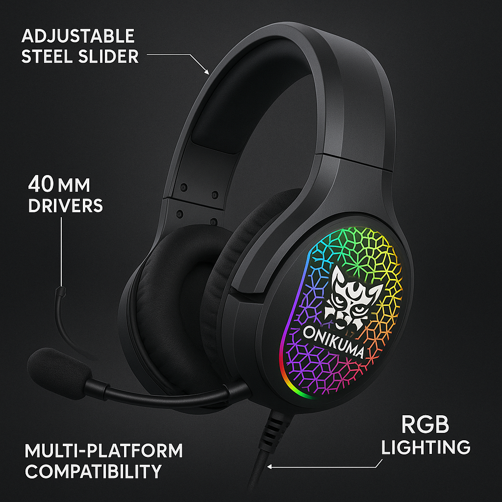 Audífonos Gamer RGB Onikuma X3 con Micrófono Desmontable y Sonido Envolvente
