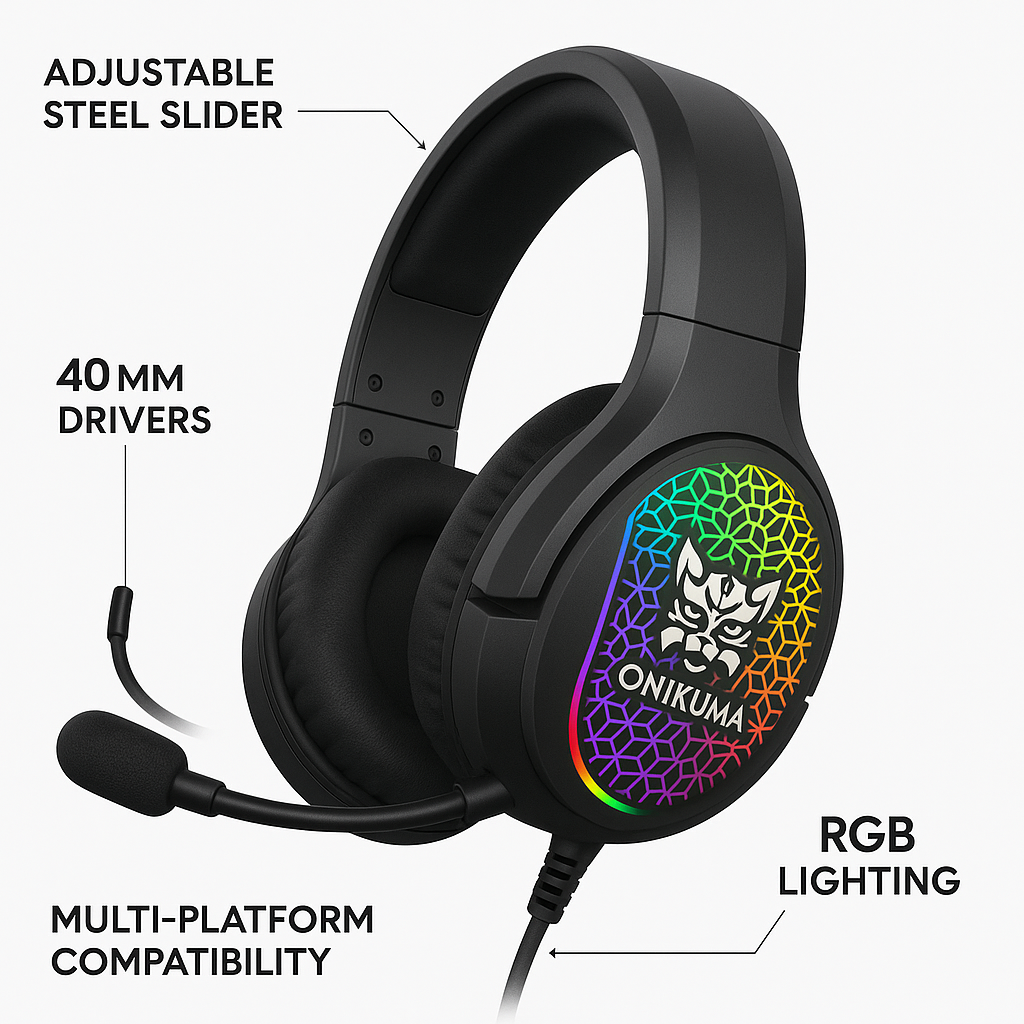 Audífonos Gamer RGB Onikuma X3 con Micrófono Desmontable y Sonido Envolvente