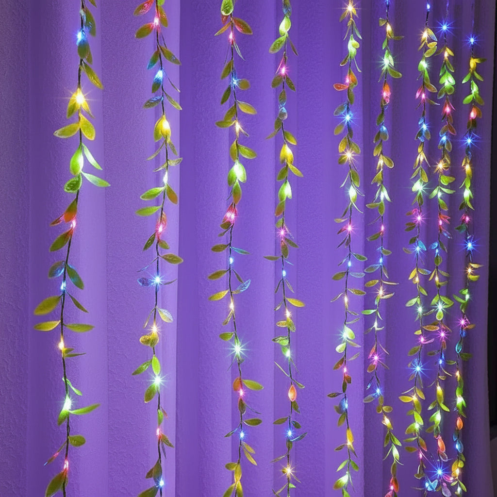 Luces Navideñas LED de Hojas 220V - Cortina 3x1m Multicolor para Decoración