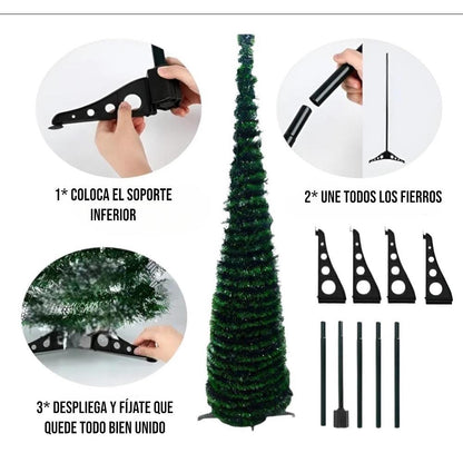 Árbol de Navidad Plegable Espiral 150cm - Se Arma en 10 Segundos | Ahorra Espacio