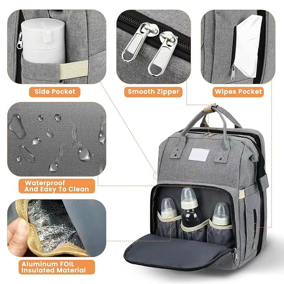 Bolso Mochila Cuna Mudador Portátil Plegable - 14 Bolsillos Multifuncional para Bebé