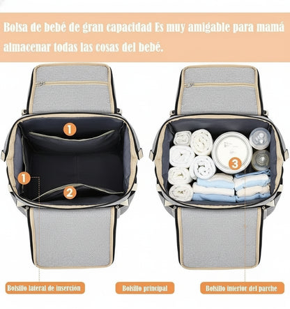 Bolso Mochila Cuna Mudador Portátil Plegable - 14 Bolsillos Multifuncional para Bebé