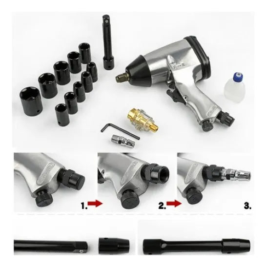 Pistola de Impacto Neumática con Kit Completo