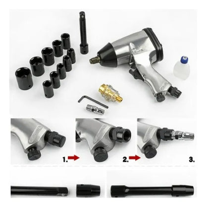 Pistola de Impacto Neumática con Kit Completo