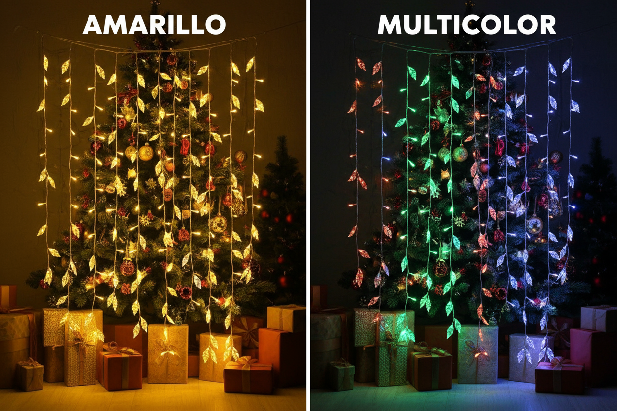 Comparación luces amarillo vs multicolor
