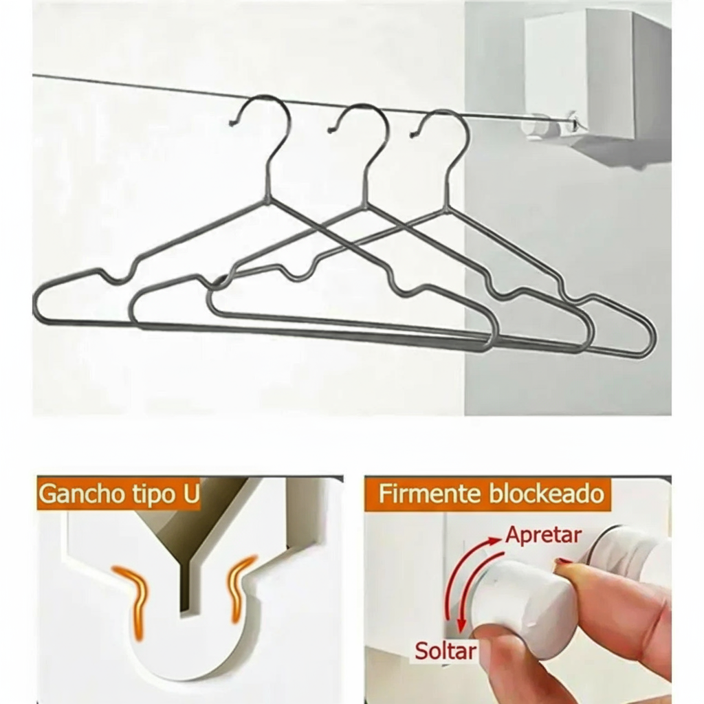 Tendedero retráctil con textos en español