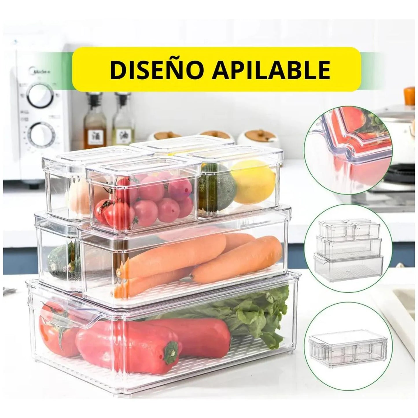 Set de 7 Contenedores Apilables para Refrigerador