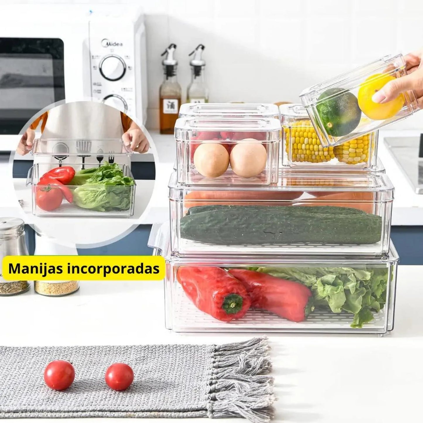 Set de 7 Contenedores Apilables para Refrigerador